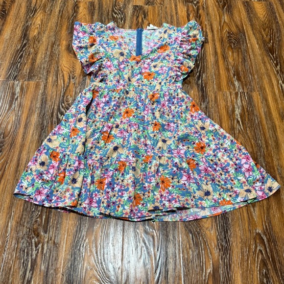 entro Dresses & Skirts - Entro Size M Blue Floral Flutter Sleeve Tiered Babydoll Mini Dress D18638 Womens